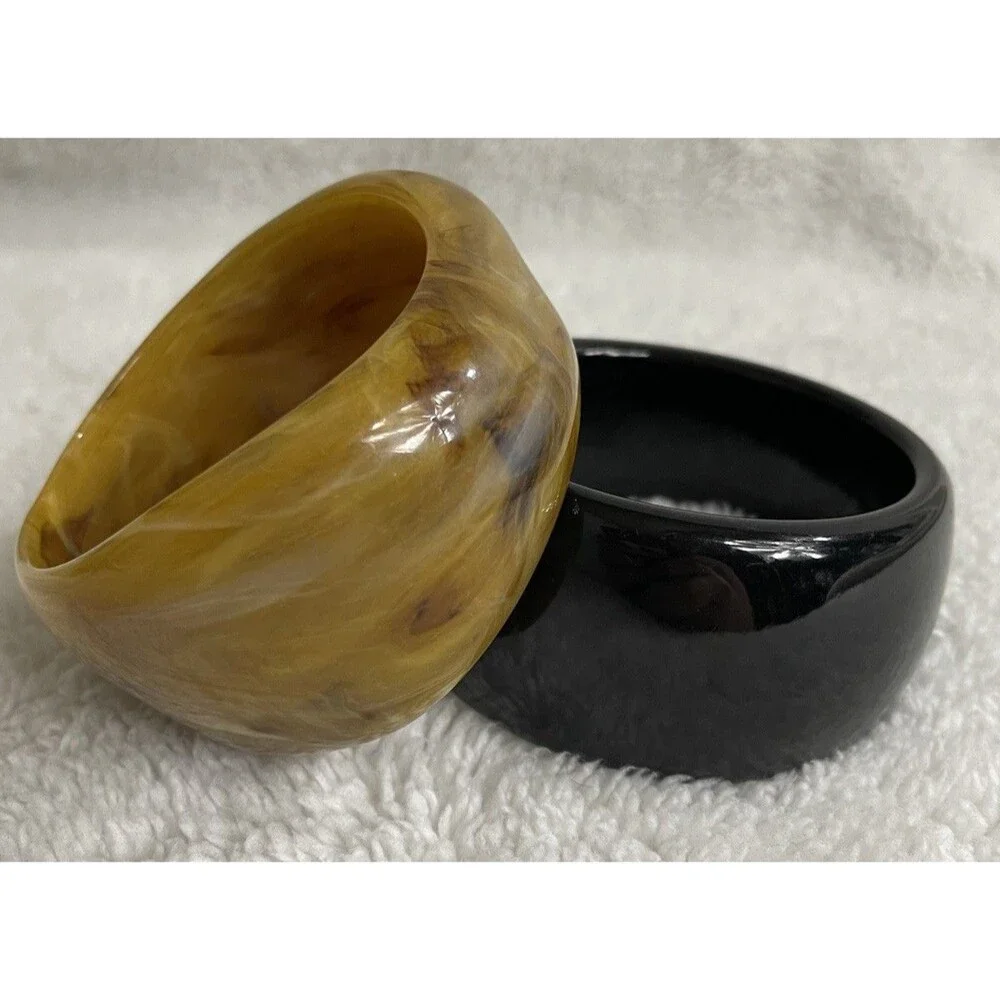 Chunky Resin Bangle Set. Black Brown Small 6.5” Wrist Max
